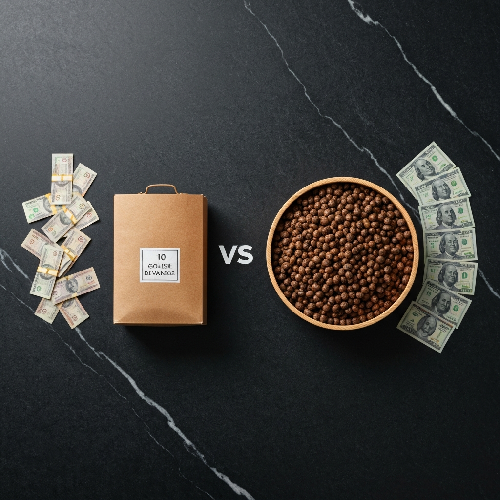 Photographie professionnelle illustrant : Flat lay comparatif sur un plan de travail en marbre sombre : à gauche