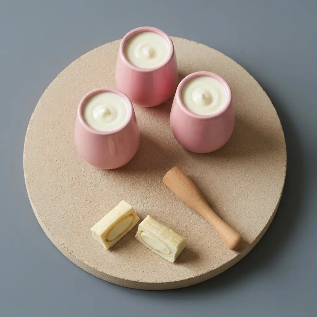 Photographie professionnelle illustrant : Vue de dessus type 'flat lay' d'un poste de dégustation de vanille. Sur une ardoise sombre