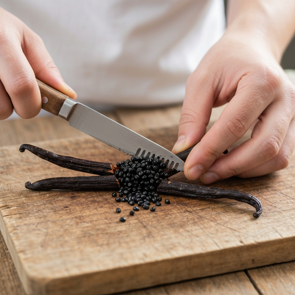 Photographie professionnelle illustrant : Photorealistic action shot of a pair of hands carefully splitting a plump