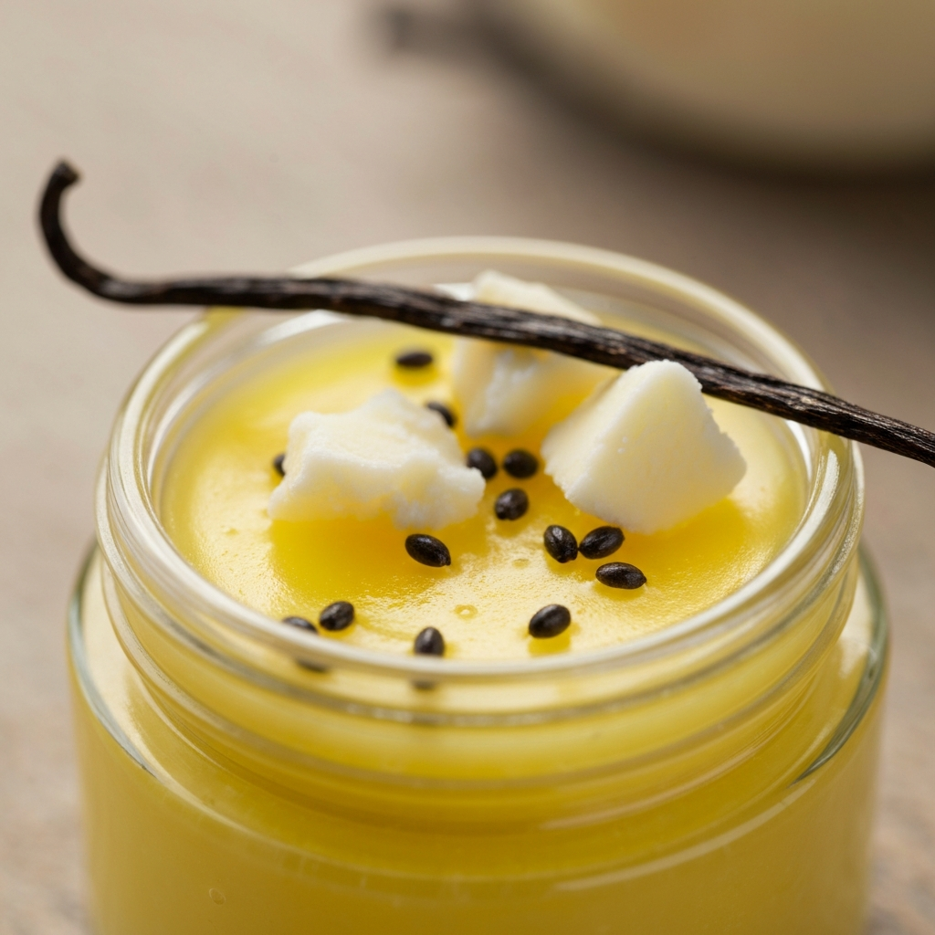 Recette de baume à lèvres à la vanille.