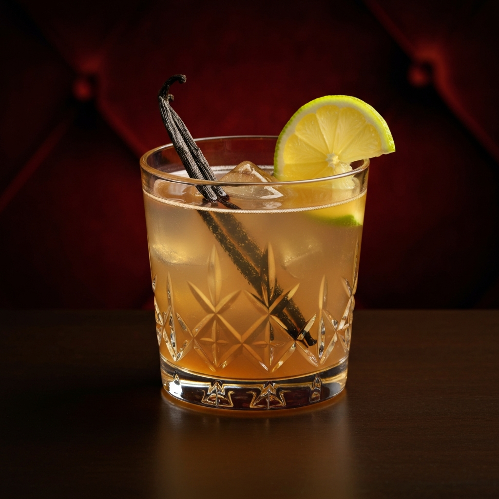 Photographie professionnelle ultra realiste illustrant : Cocktail élégant dans un verre en cristal